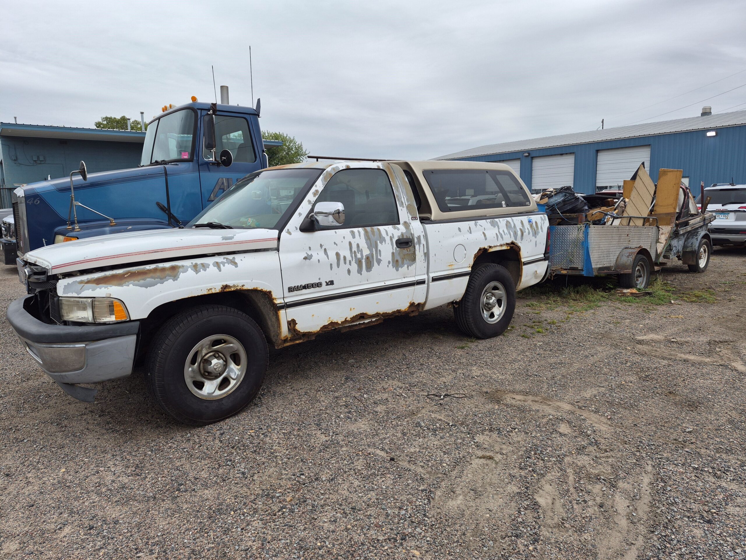 20260914_092025 1995 Dodge Ram 1500 (White) w/ 2 trailers